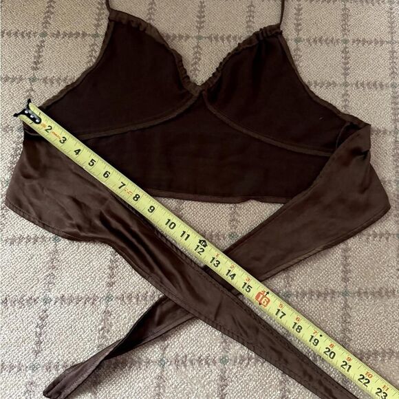 Motel Rocks brown scarf halter tie ruched satin crop top S/M - Picture 9 of 9